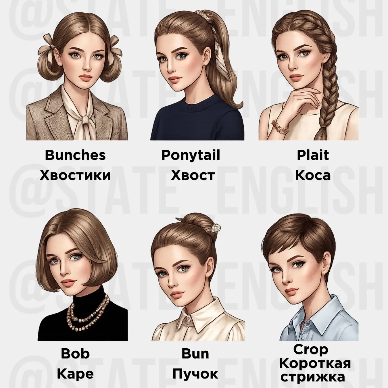 Женские прически на английском
