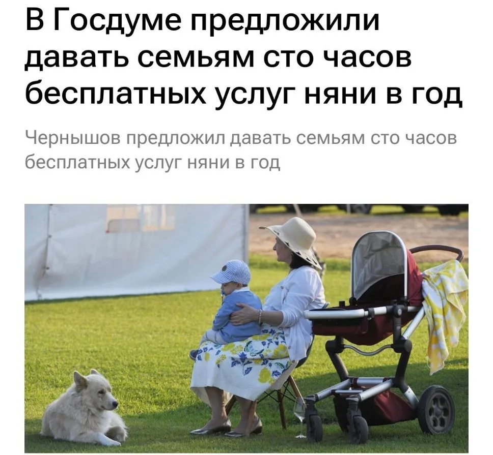 Бесплатную няню на сто часов в год предлагают предоставлять семьям с маленькими детьми в России. По 