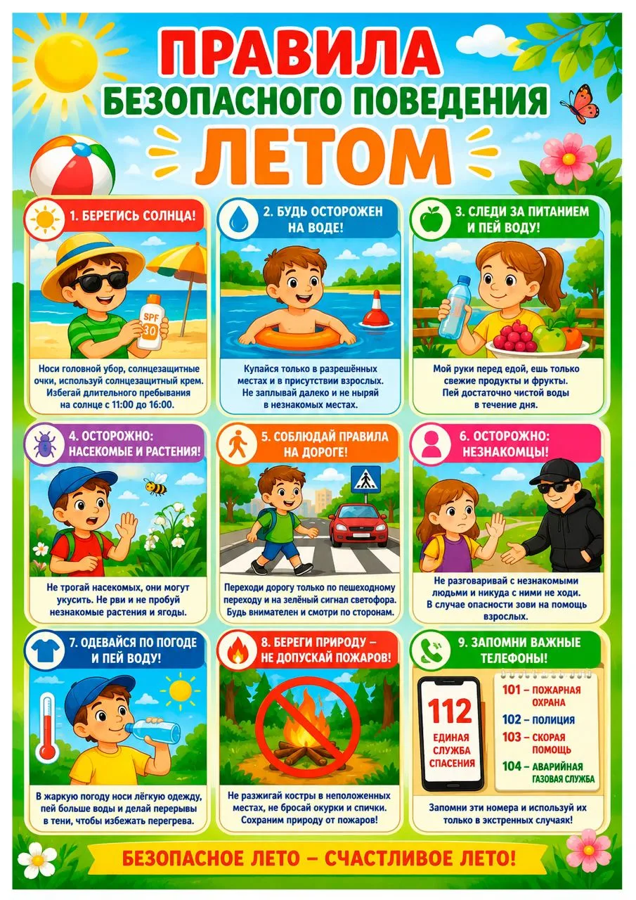 📍Памятка для родителей: правила безопасного поведения летом для детей дошкольного возраста.

🌞 Лет