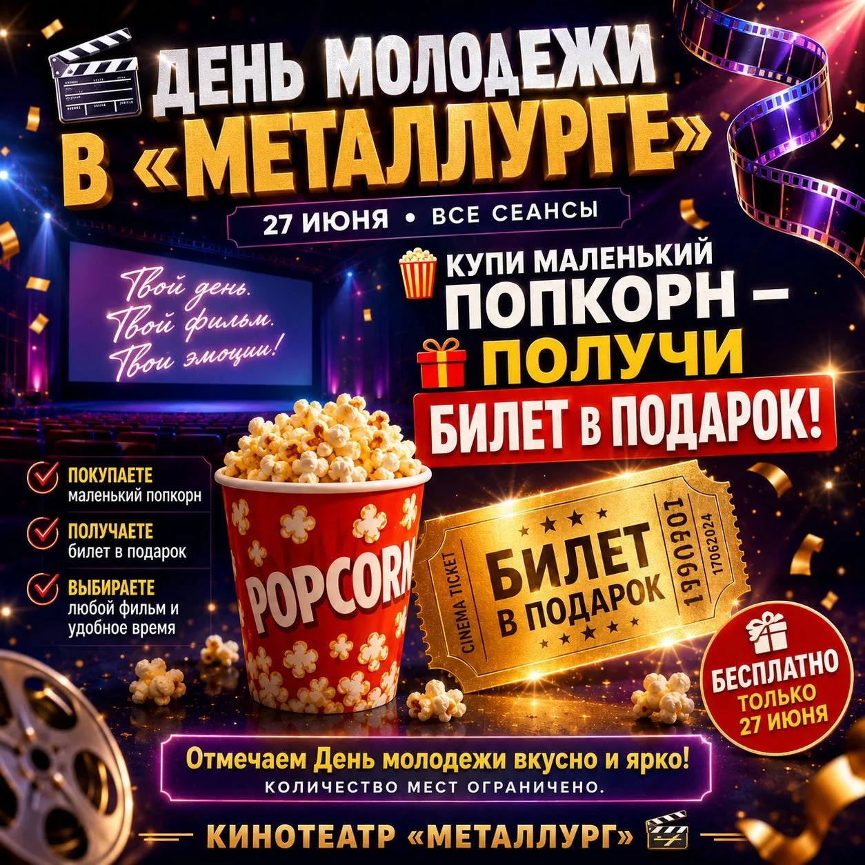 Друзья, у нас для вас сюрприз ко Дню молодежи! Мы решили, что в этот день кино должно б...
