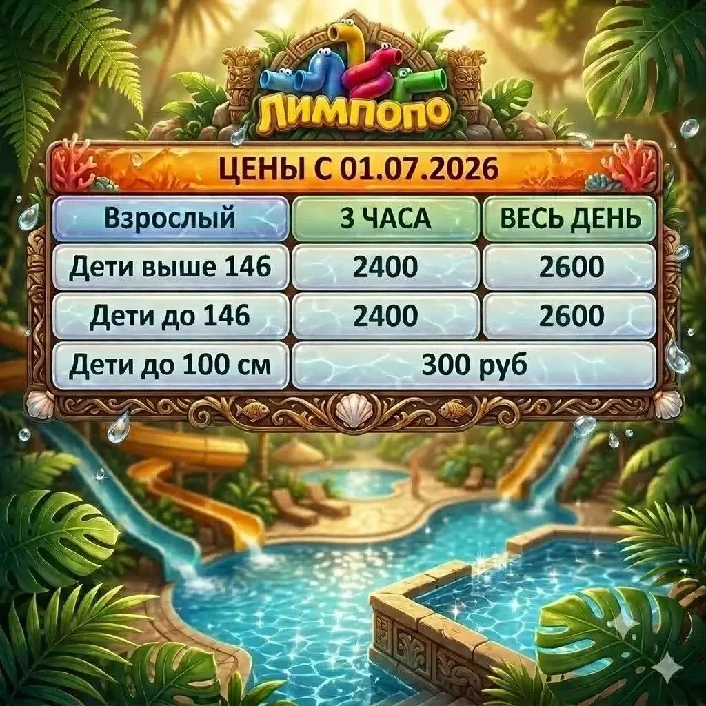 ✅ Условия бронирования аквапарка «Лимпопо»