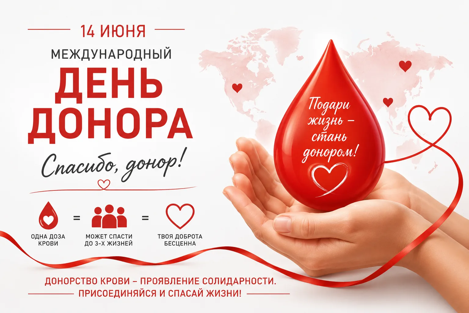 14 июня — Всемирный день донора крови!🩸
Дата приурочена ко дню рождения Карла Ландштейнера — врача,
