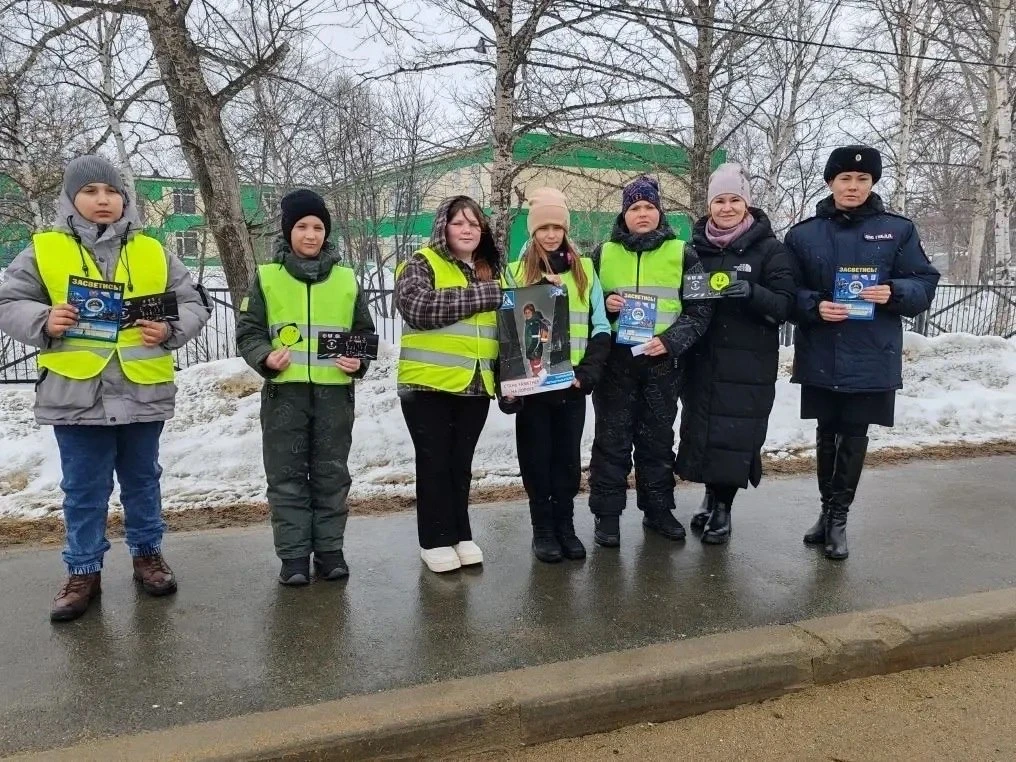 🚔Долинская Госавтоинспекция совместно с ЮИДовцами призвали пешеходов быть заметными на...