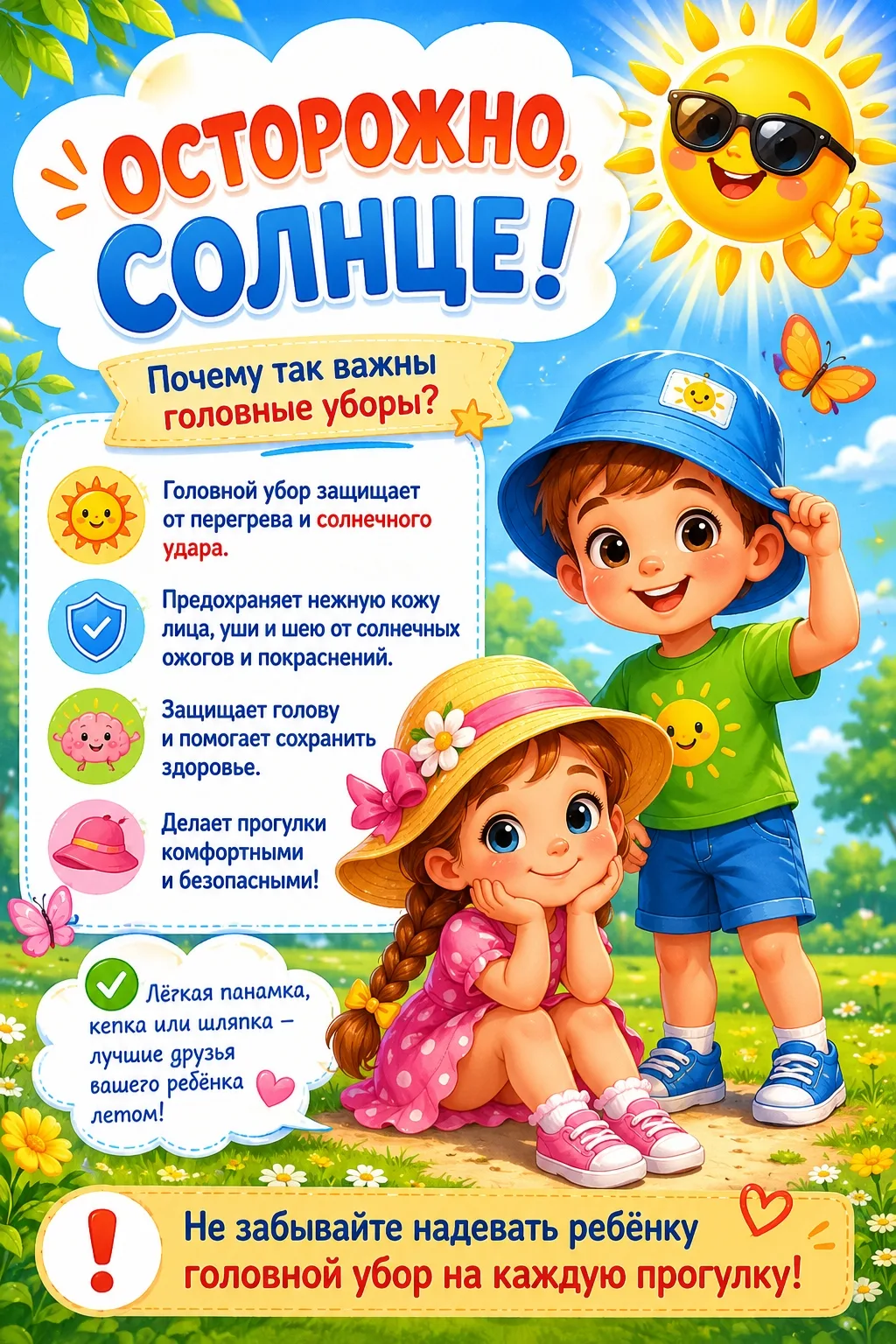 ☀️ Почему летом так важен головной убор? ☀️.                   Лето — это солнце, прогулки, игры на 