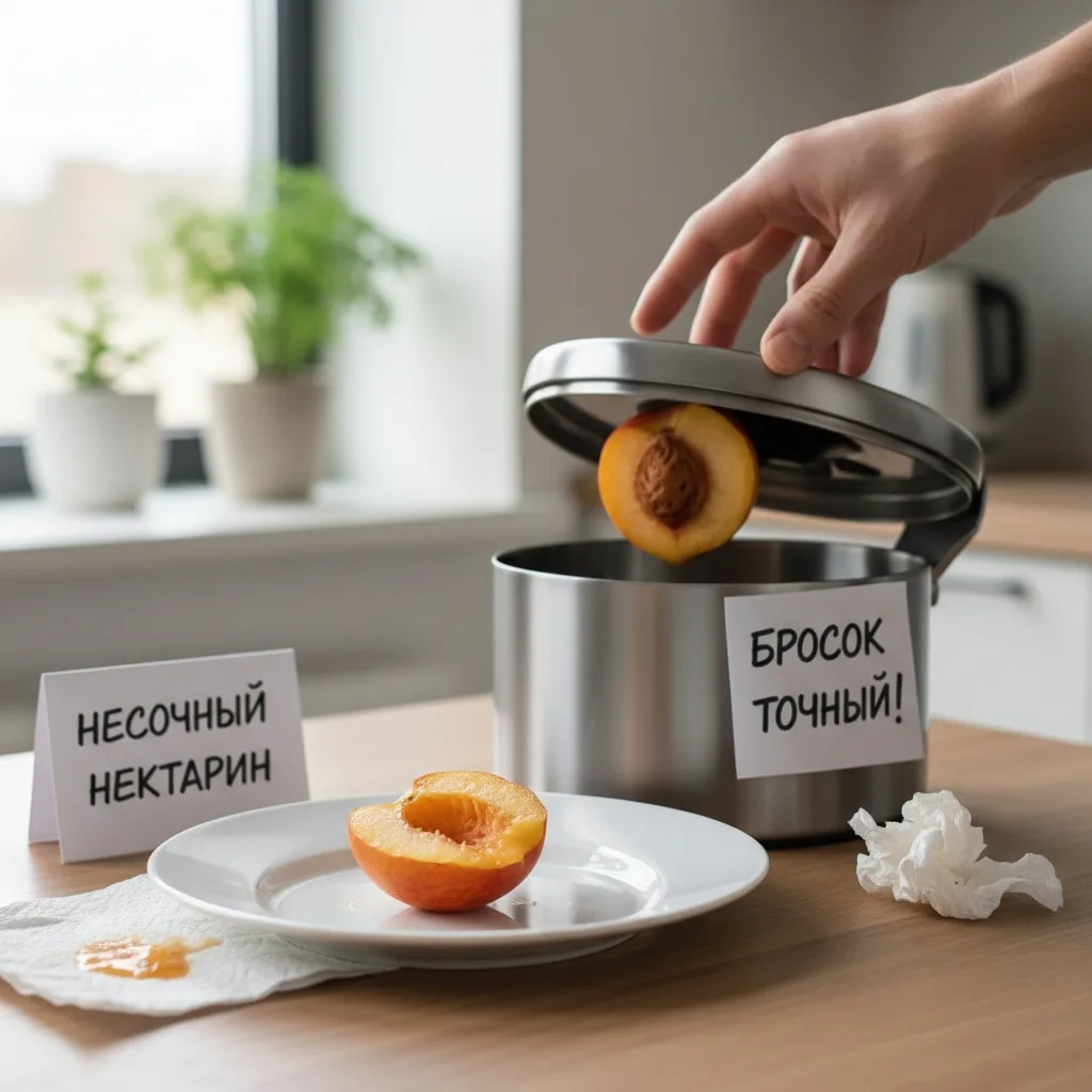 Нектарин был не сочный 
Но бросок косточки в мусорку точный

🌟 **Нектарин: не сочный, но точный бро