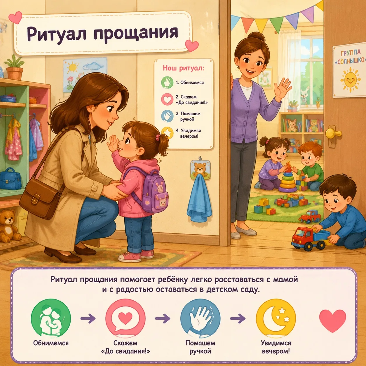 Легкое утро: как правильно попрощаться в детском саду? ☀️👋