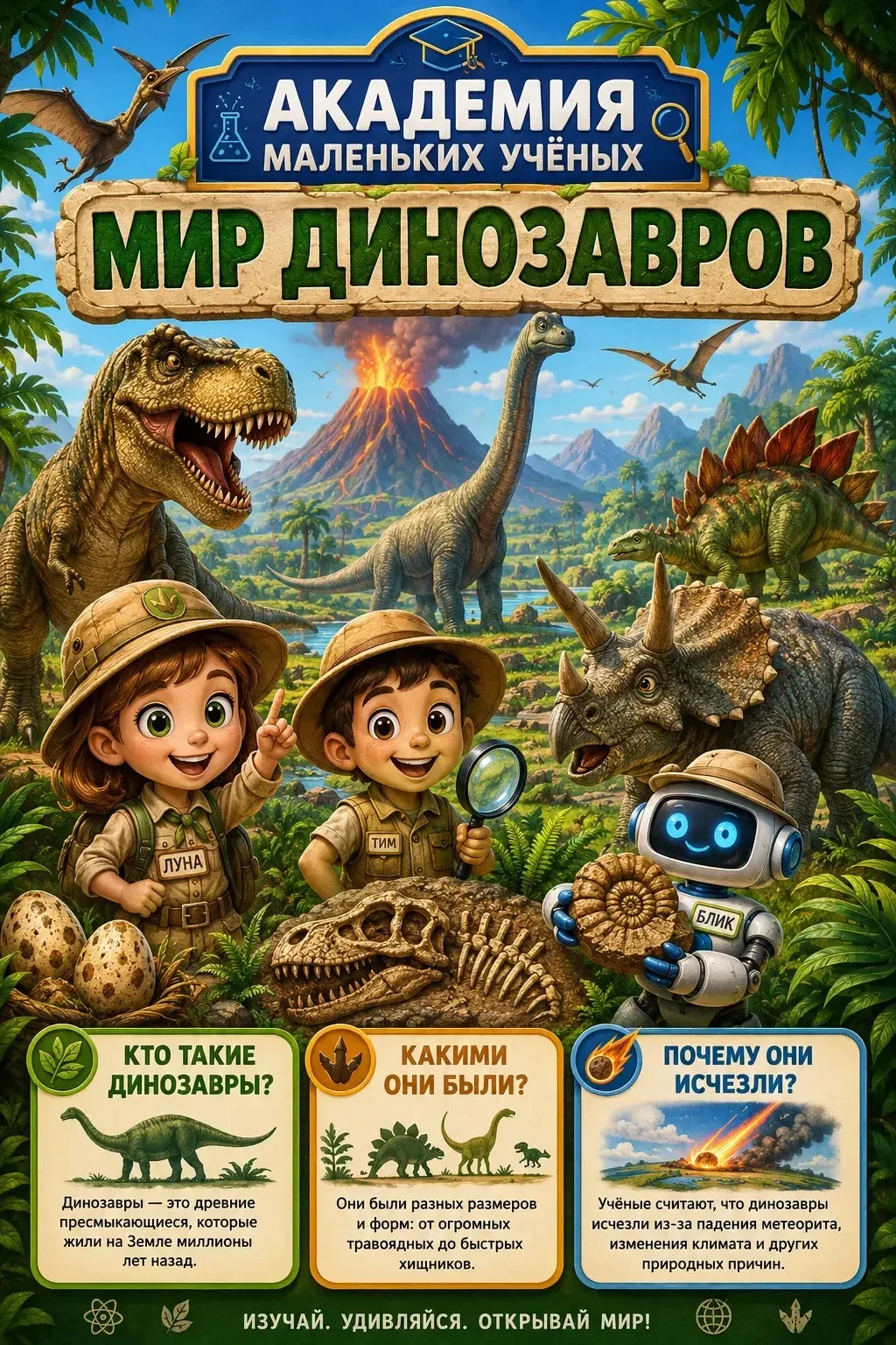 🦖🔬«АКАДЕМИИ МАЛЕНЬКИХ УЧЁНЫХ»!

Отправляемся в удивительное путешествие в прошлое и открываем тему