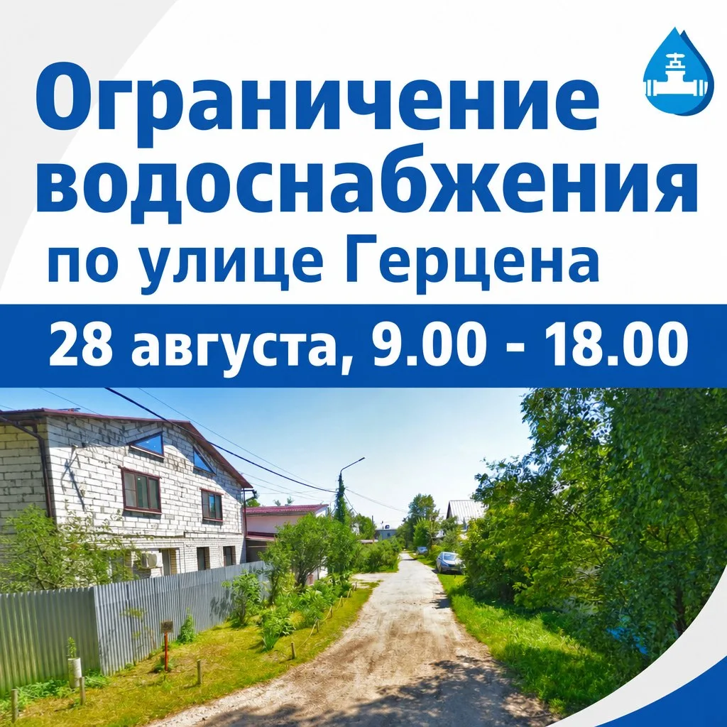 Ограничение водоснабжения по улице Герцена 28 августа