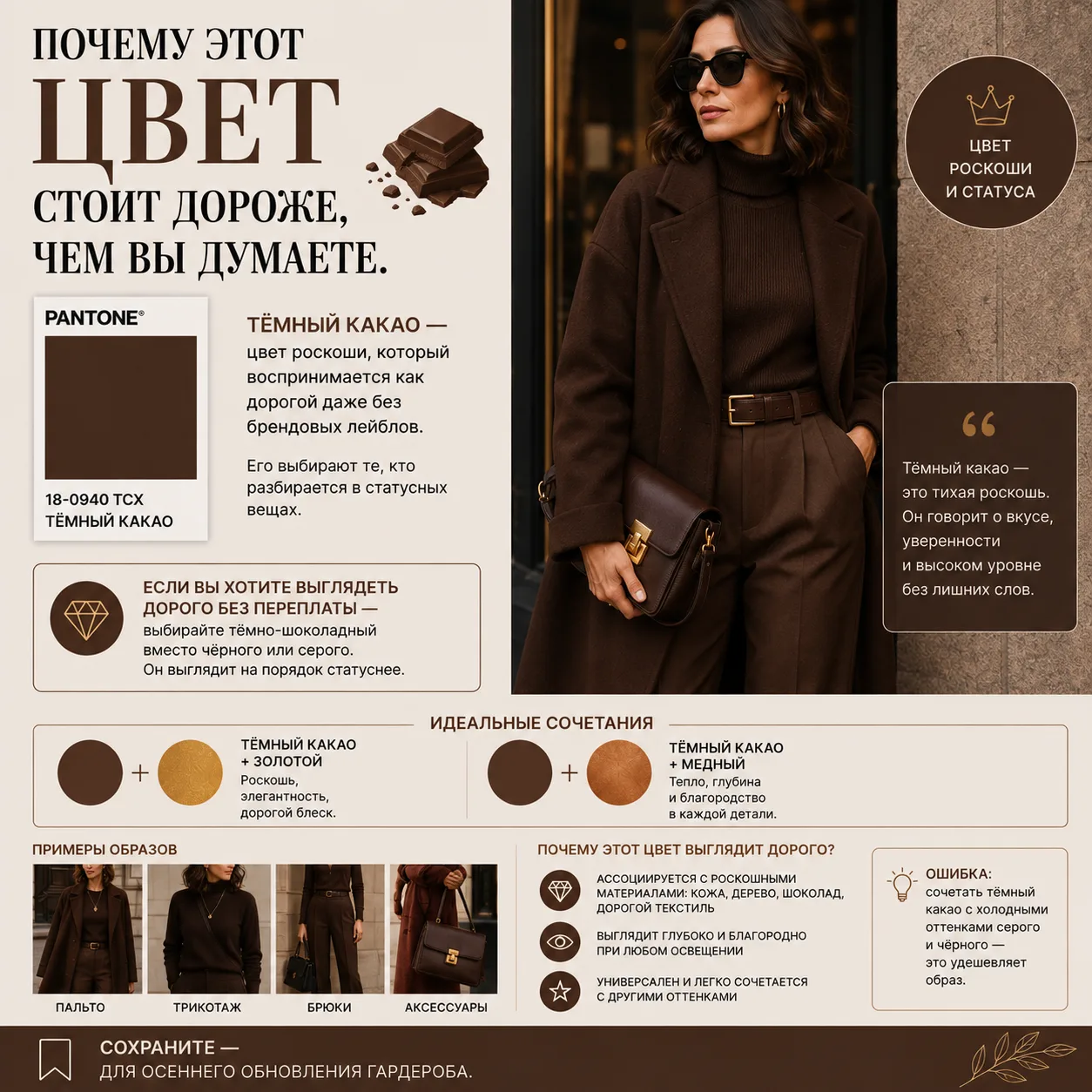Почему этот цвет стоит дороже, чем вы думаете. 🍫 ЦВЕТ: PANTONE 18-0940 (ТЁМНЫЙ КАКАО)