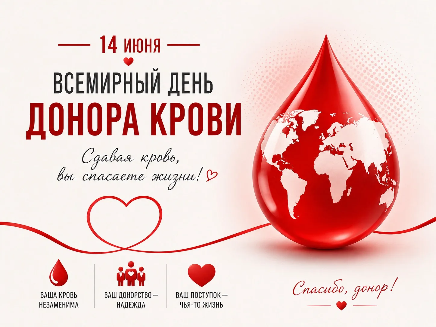 🩸 14 июня — Всемирный день донора крови.

Донорство крови — это простой поступок, который способен 
