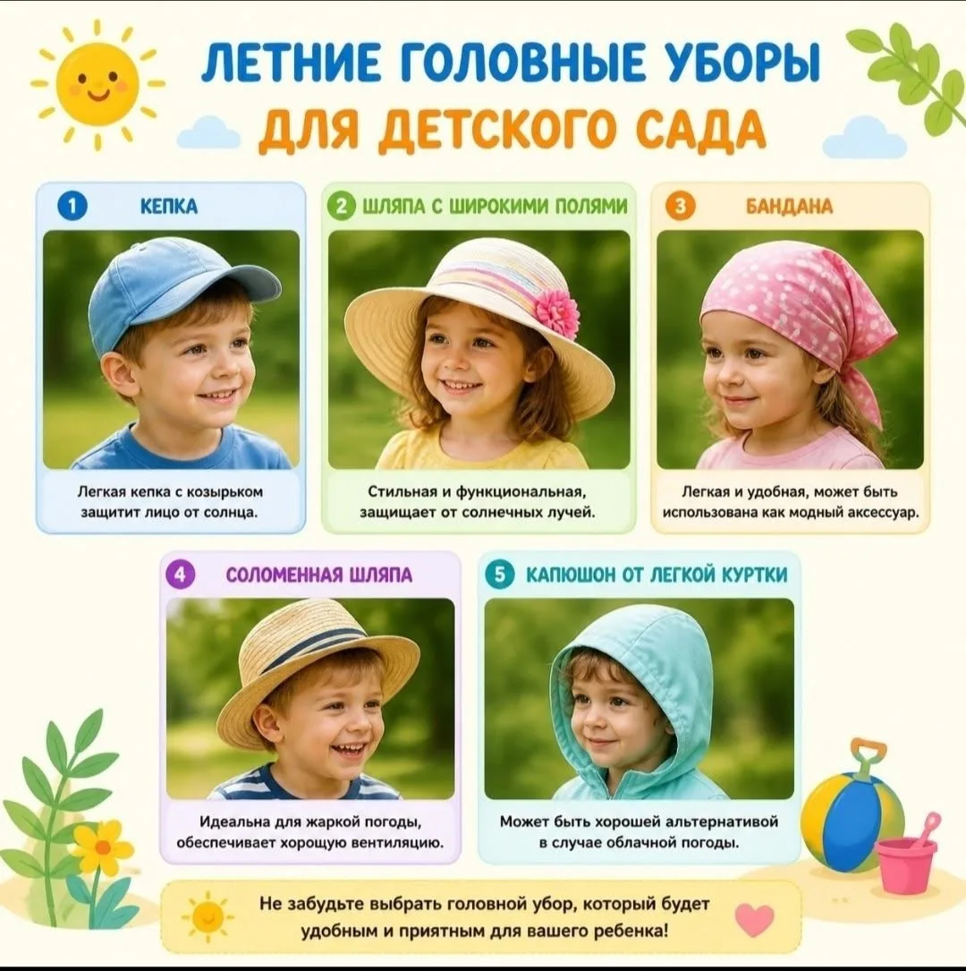 🧢 ЗАЧЕМ РЕБЁНКУ ГОЛОВНОЙ УБОР? 🧢 
   
☀️ В жаркую погоду головной убор для ребёнка — не опция, а н