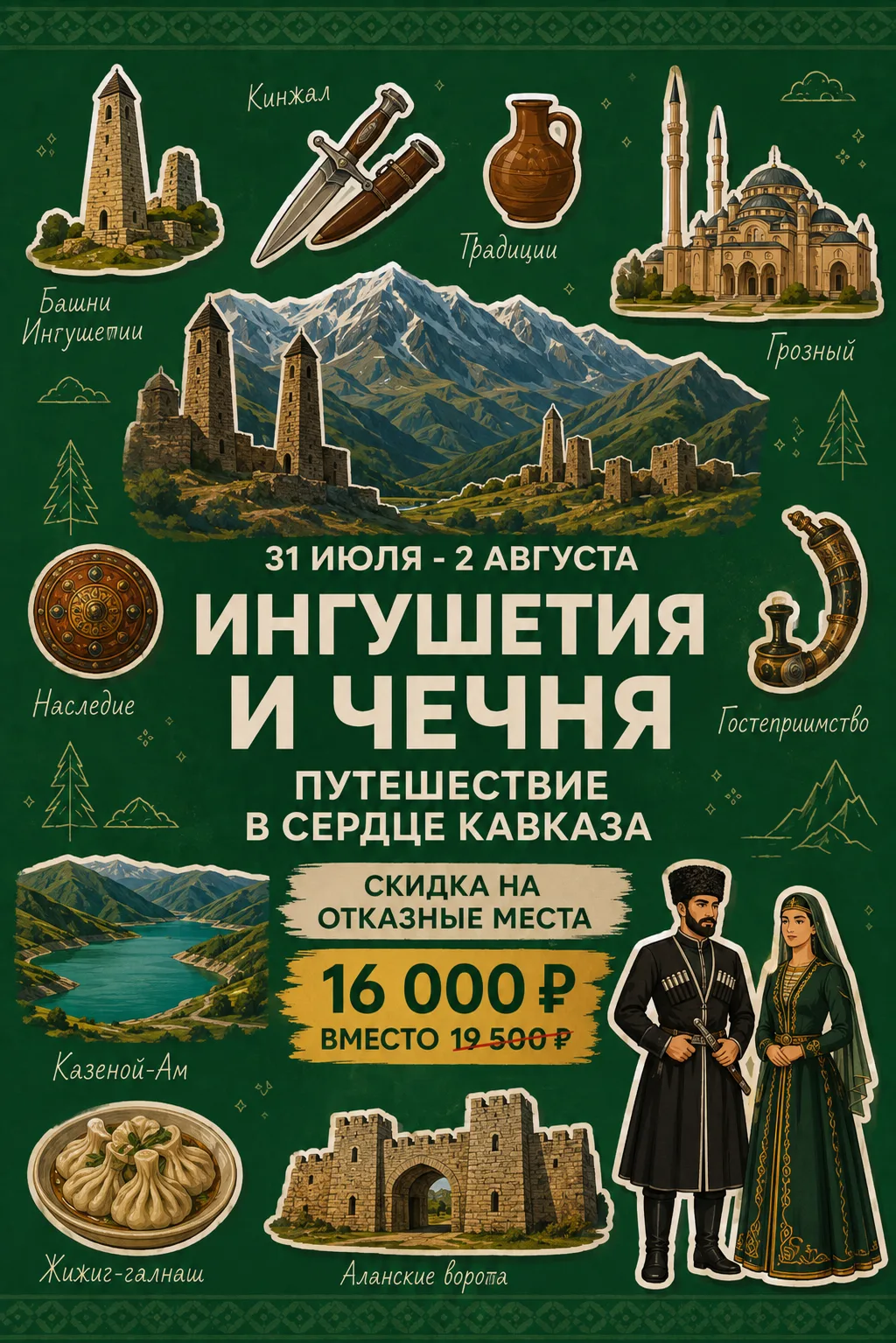 🔥 Скидка на отказное место !
Успейте отправиться в путешествие по Ингушетии и Чечне по специальной 