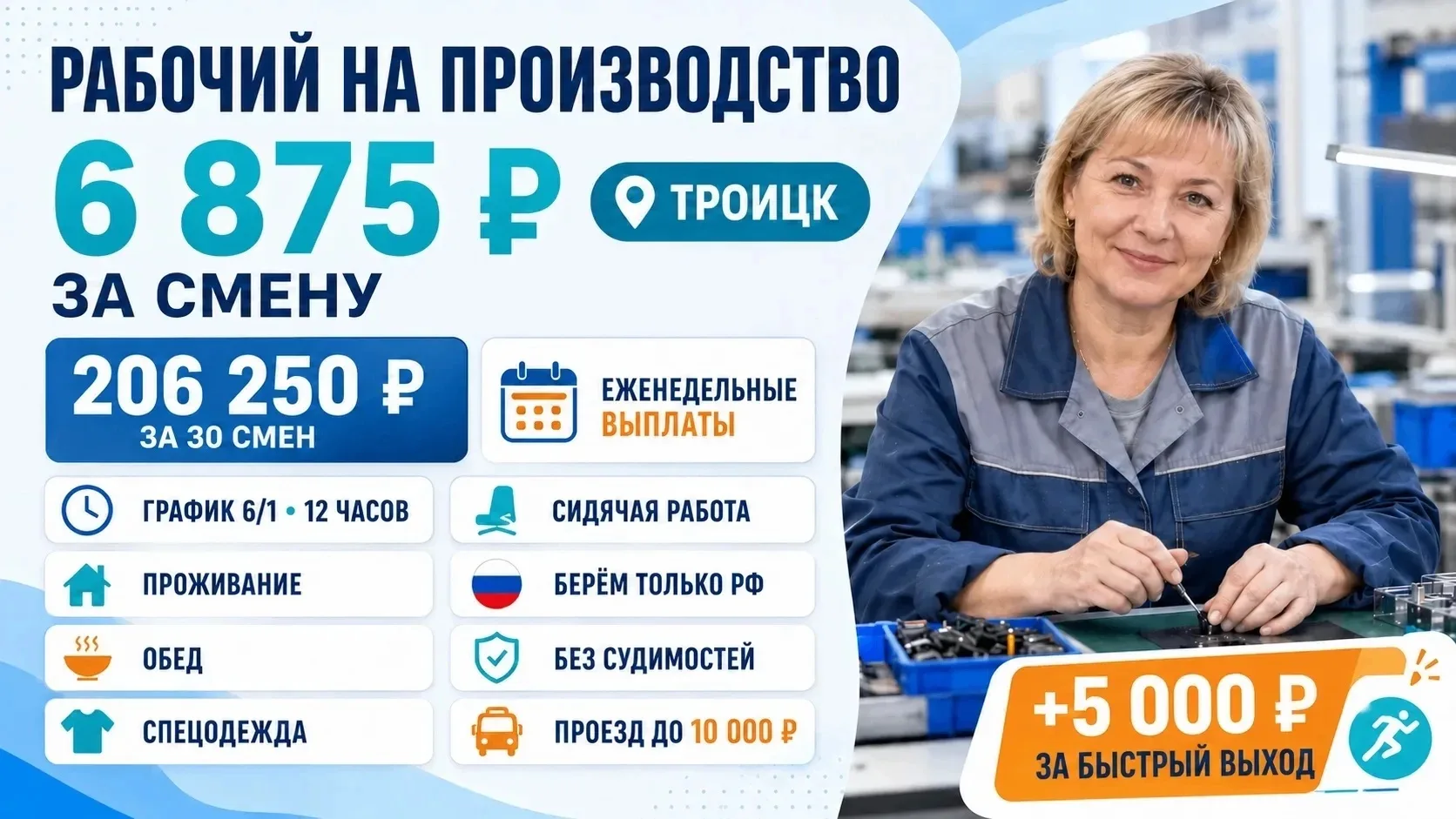 🔧 Сборщик на производство — Троицк