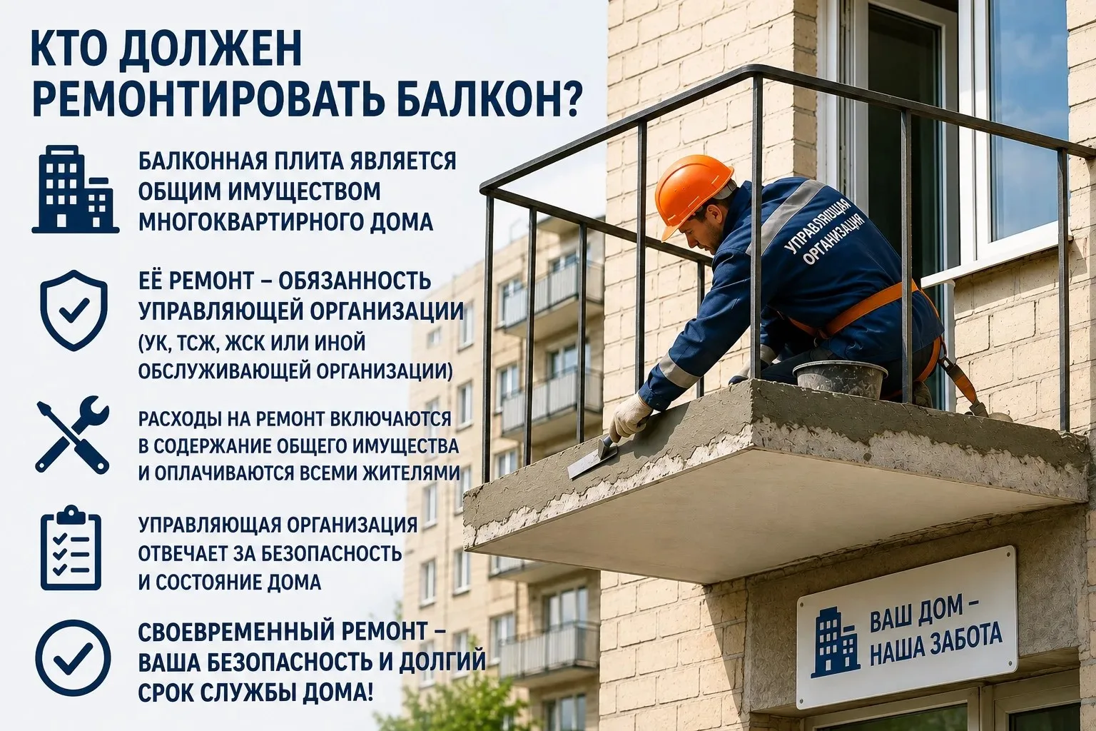 Часто возникает вопрос: кто должен ремонтировать балкон? Давайте разберёмся просто и без сложных тер