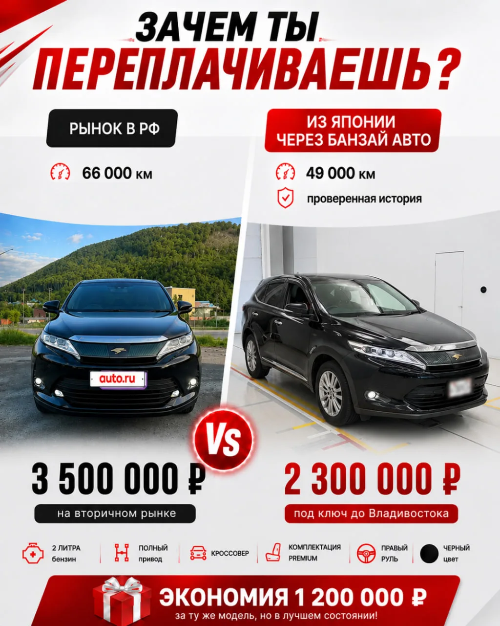 Пока кто-то переплачивает на рынке РФ - наши клиенты берут те же авто дешевле 👌

Toyota Harrier 201