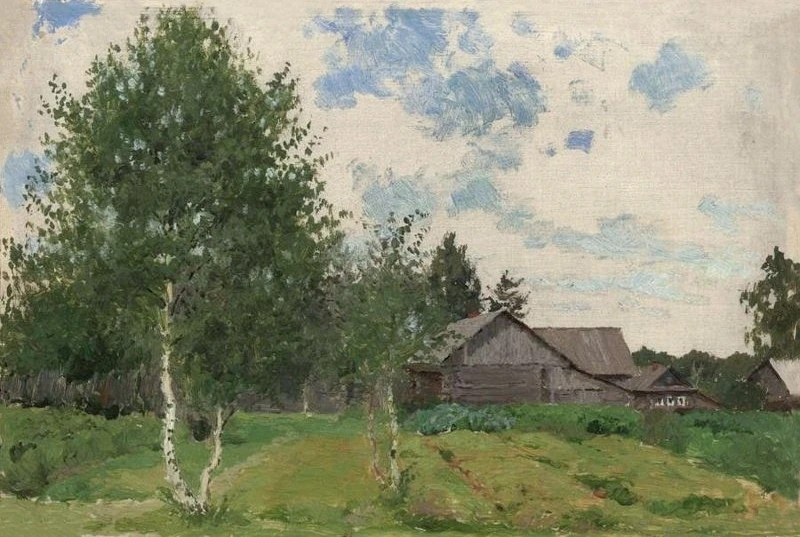 "Лето в деревне", 1950е - начало 1960х
Холст на картоне, масло. 17 x 25 см

Леднев-Щукин Сергей Евгр