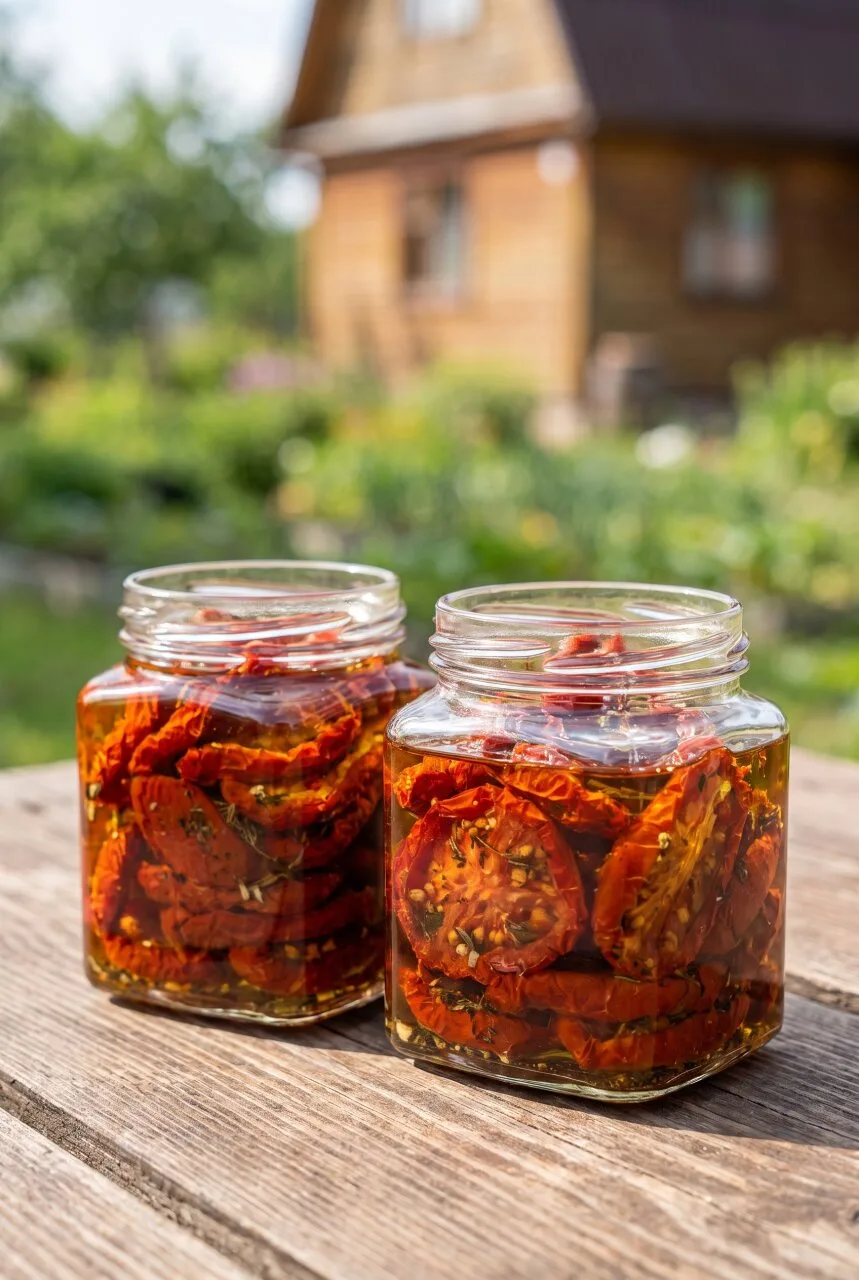 Подсушенные помидорные половинки получаются мясистыми, насыщенными и чуть сладковатыми....