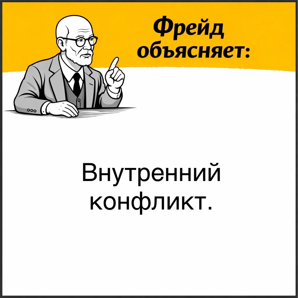 Под внутренним конфликтом Фрейд понимал столкновение между желанием и запретом.  Например, человек м