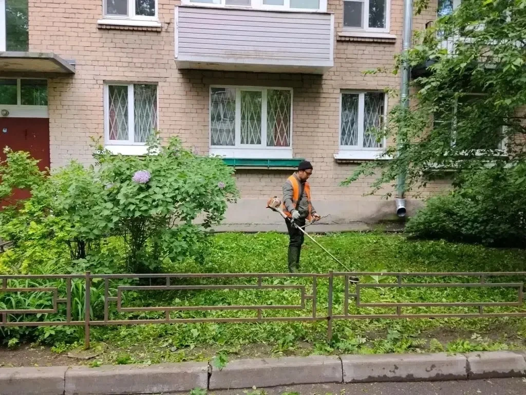 Продолжается косьба газонов и уборка травы.
