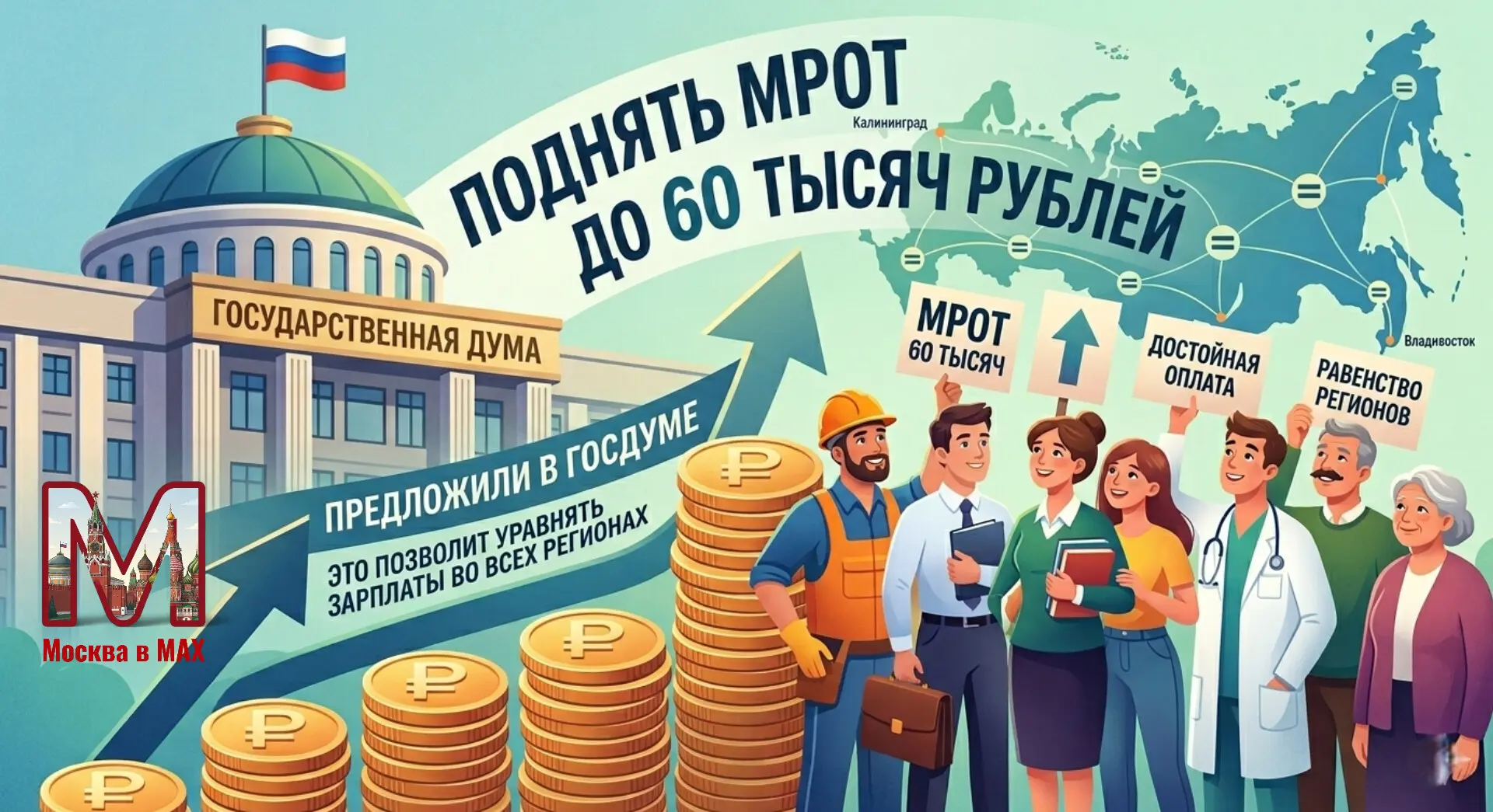 В Госдуме предложили повысить МРОТ до 60 тысяч рублей.