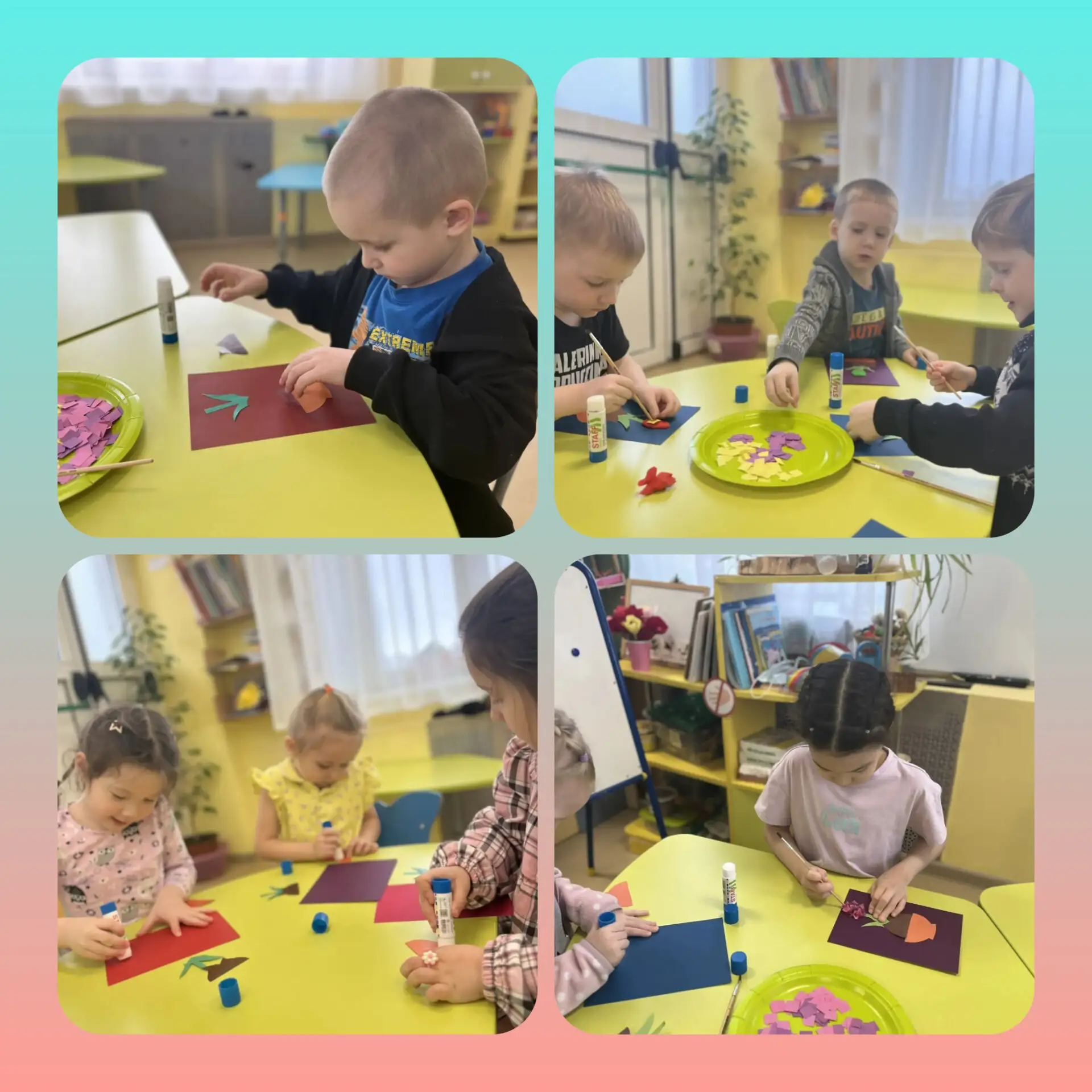 Как сделать весну еще ярче? 🌸 Очень просто — взять цветную бумагу, клей и фантазию!

Ребята средней