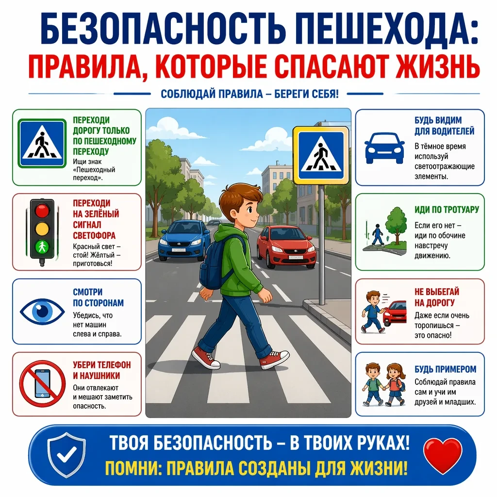 🚦 БЕЗОПАСНОСТЬ ПЕШЕХОДА: ПРАВИЛА, КОТОРЫЕ СПАСАЮТ ЖИЗНЬ

Каждый день мы выходим на улицу. И каждый 