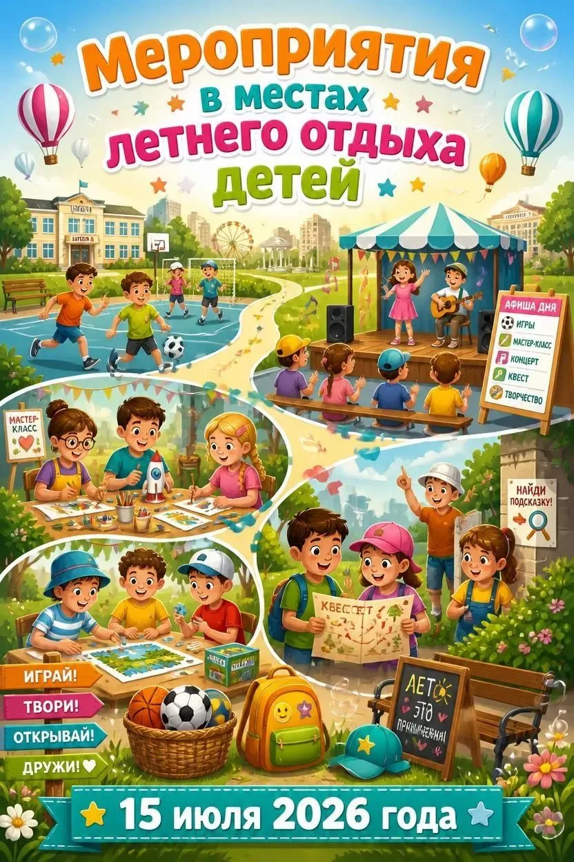 💥Афиша мероприятий в местах летнего отдыха детей на 15 июля 2026 года💥