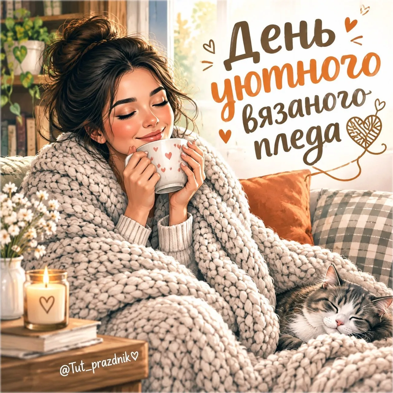 🧶🍂 30 сентября — День уютного вязаного пледа ☕️✨