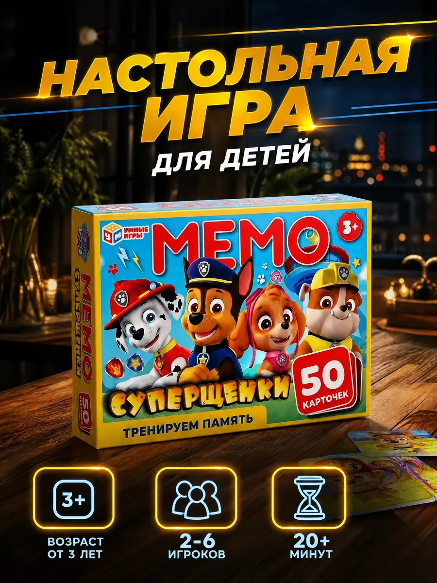 ⚡️ Настольная игра для детей мемо Суперщенки, Умные игры