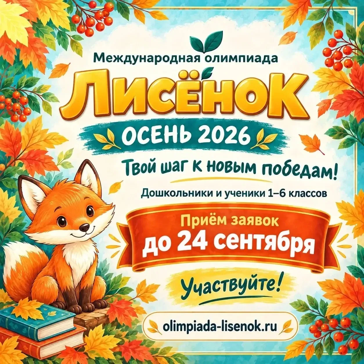 🦊Олимпиада «ЛИСЁНОК — Осень 2026»: пусть эта осень начнётся с новых побед! Как приятно...