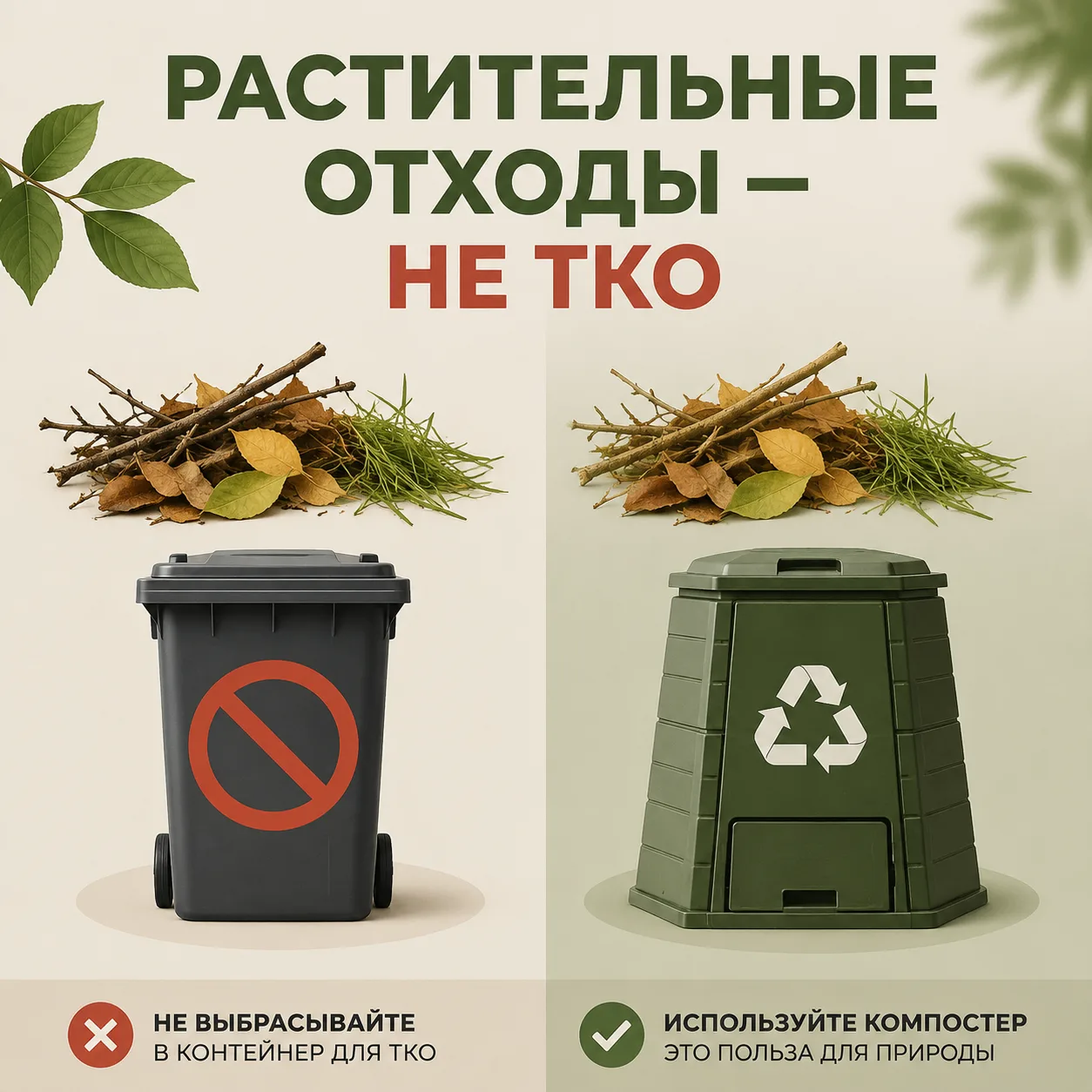 🍃 Листья — не мусор: растительные отходы нельзя оставлять у контейнеров