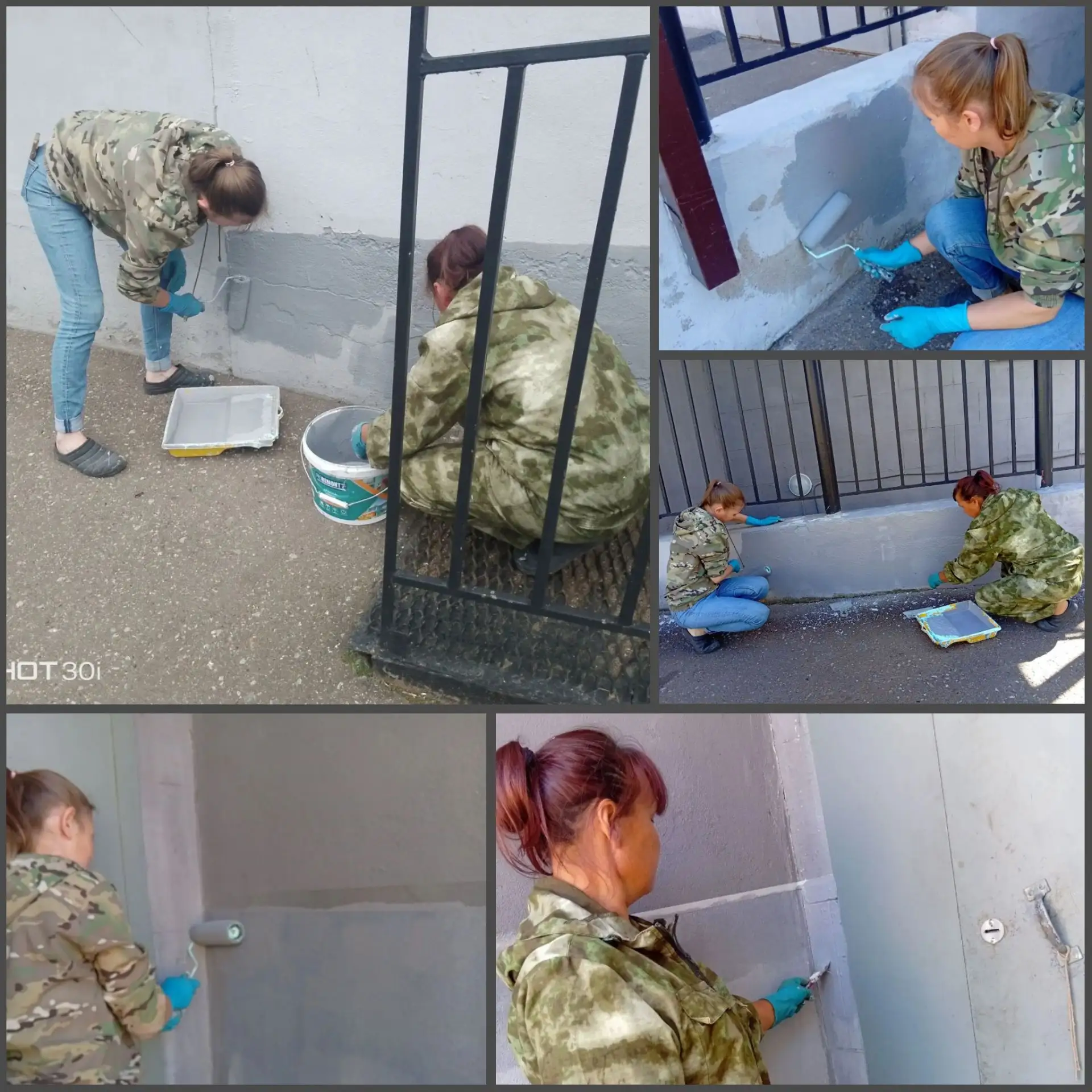 Ведутся работы по частичной покраске стен фасада после оштукатуривания (покраска произв...