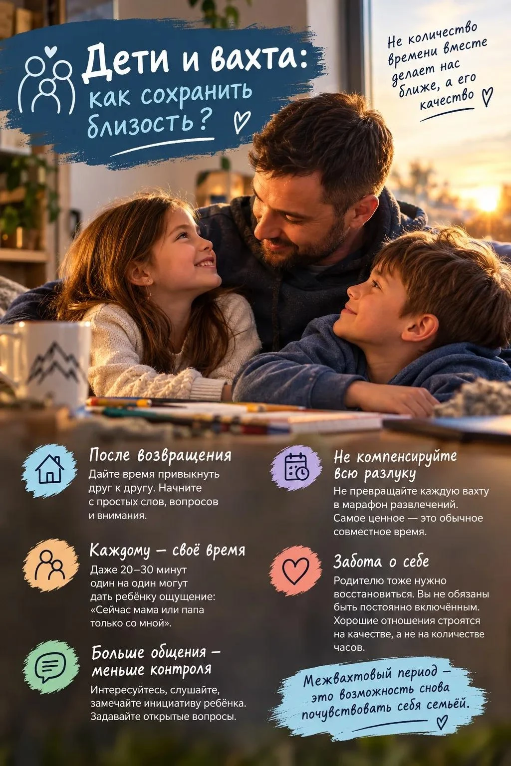 👨‍👩‍👧 Дети и вахта: как сохранить близость?