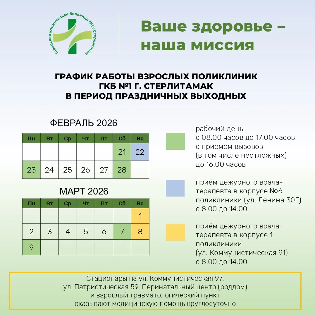 Амбулаторная помощь для взрослого населения в Городской клинической больнице №1 г. Стер...