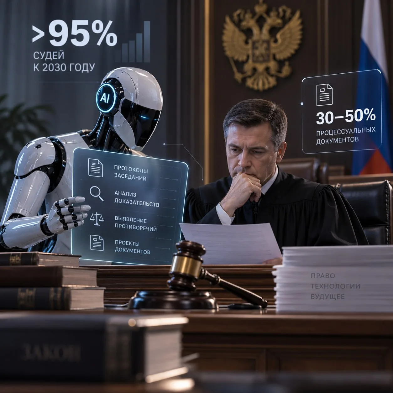 🤩 Более 95% российских судей к 2030 году будут использовать ИИ в своей работе