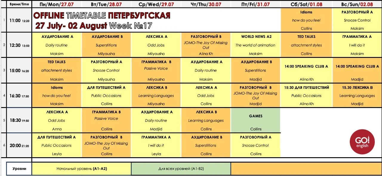 🇬🇧Расписание на этой неделе🇬🇧

🗣2.08 SPEAKING CLUB в кофейне Surf на 2х адресах, Хакима и Остро