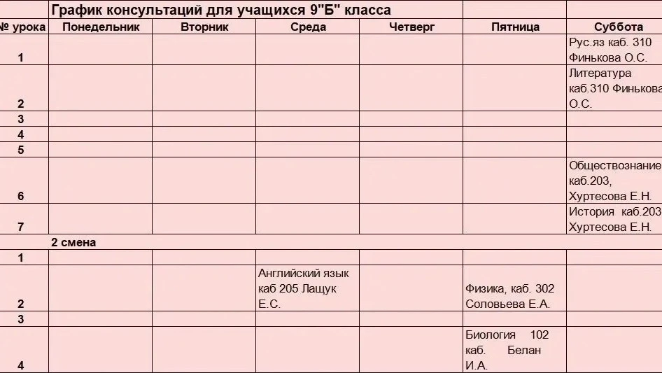 📚 График консультаций для успешной подготовки к сдаче экзаменов ГИА 9 уже утвержден. Следуйте распис