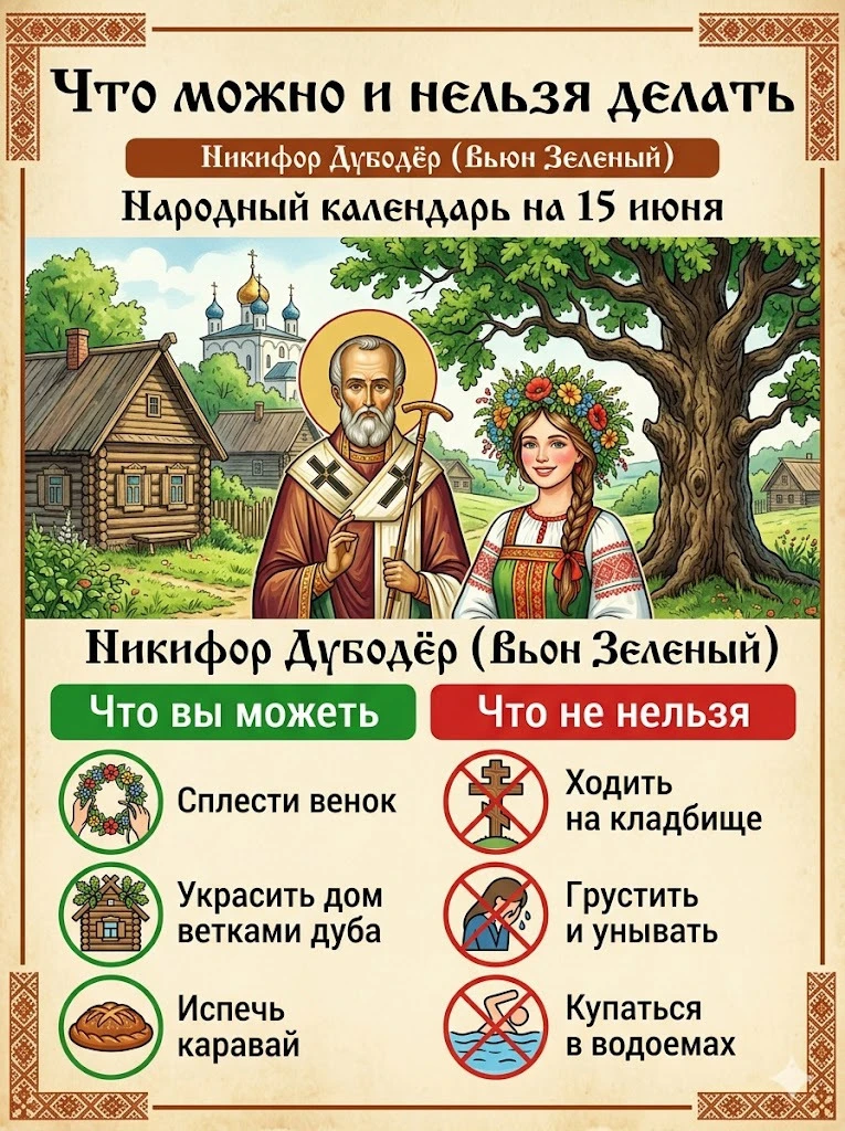 🌿☀️ Народный календарь на 15 июня: Никифор Дубодёр (Вьюн Зеленый) ☀️🌿

15 июня в народном календар