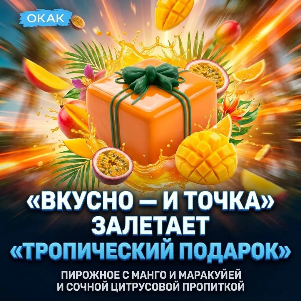 🧁 Во «Вкусно — и точка» залетает «Тропический подарок»: пирожное с манго и маракуйей и сочной цитру