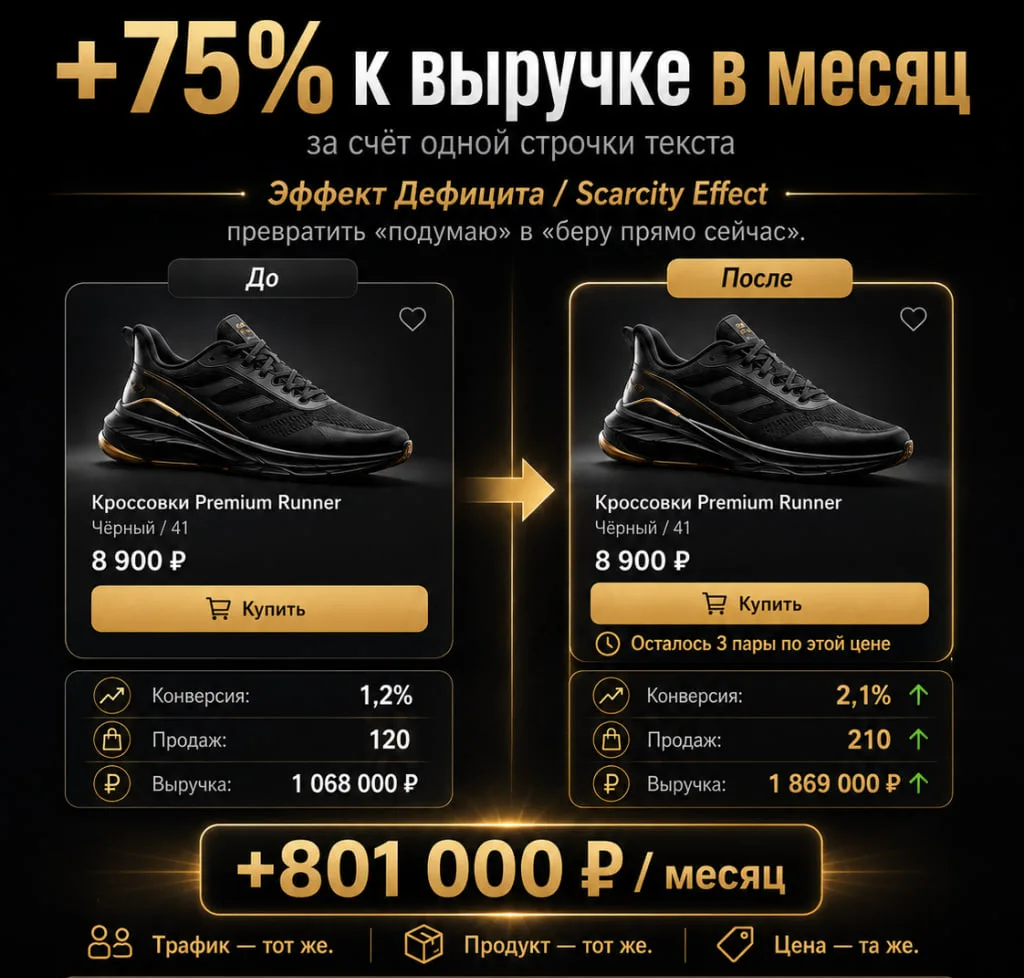 +75% к продажам в месяц за счёт одной строчки текста! КАК?!?