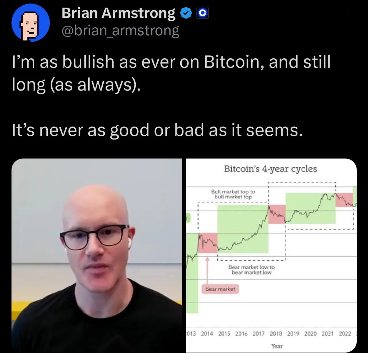 Брайан Армстронг, генеральный директор Coinbase: "Я так же оптимистичен в отношении биткоина, как и 