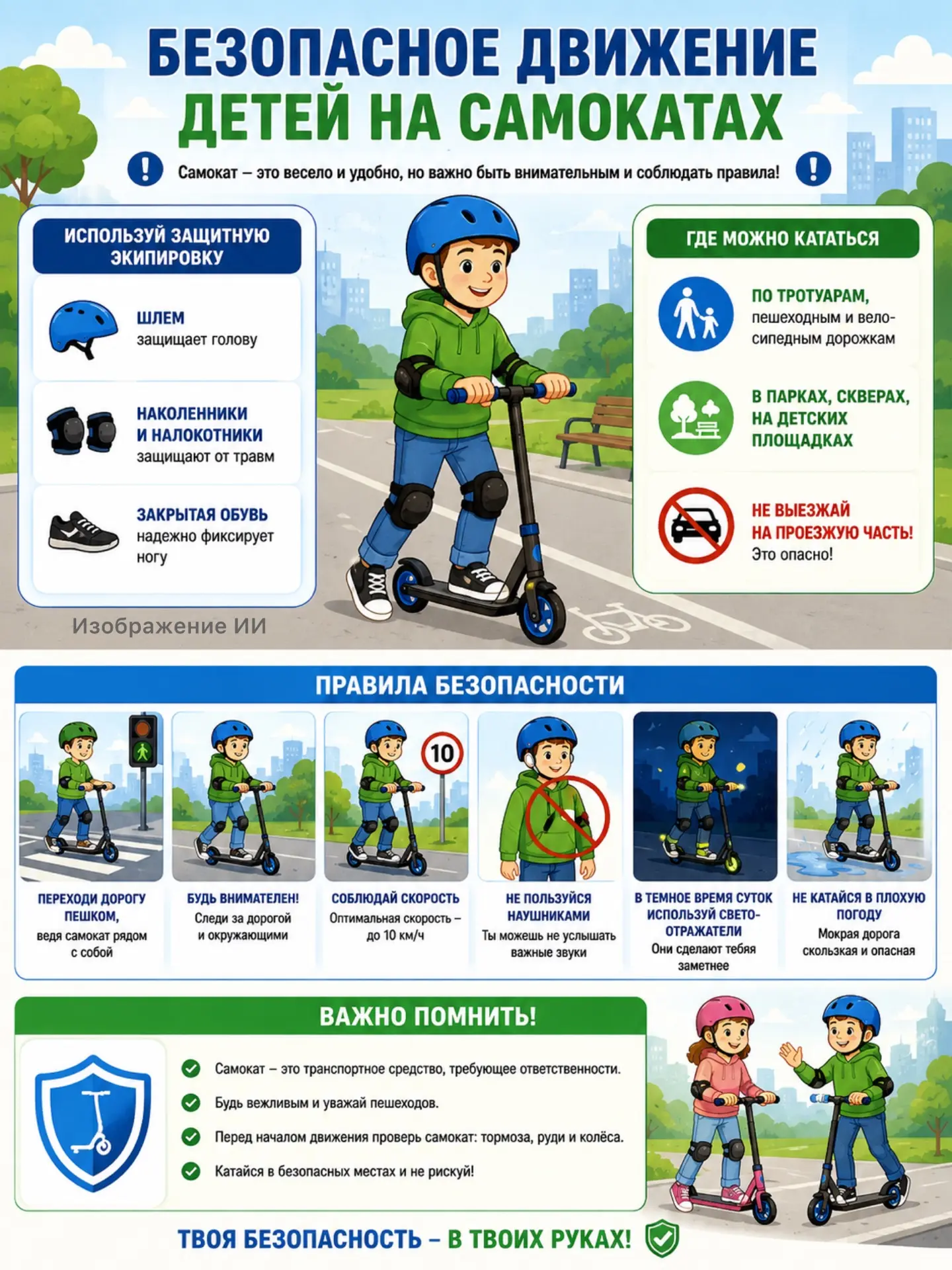 🚦 Безопасное движение детей на самокатах: напоминаем важные правила!