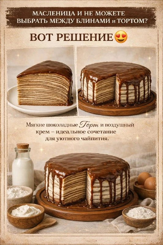 НУ ЧТО, ГОТОВЫ К САМОМУ НЕЖНОМУ БЛИННОМУ ТОРТУ? КАЖДЫЙ СЛОЙ ПРОПИТАН КРЕМОМ, ВСЁ ТАЕТ И...