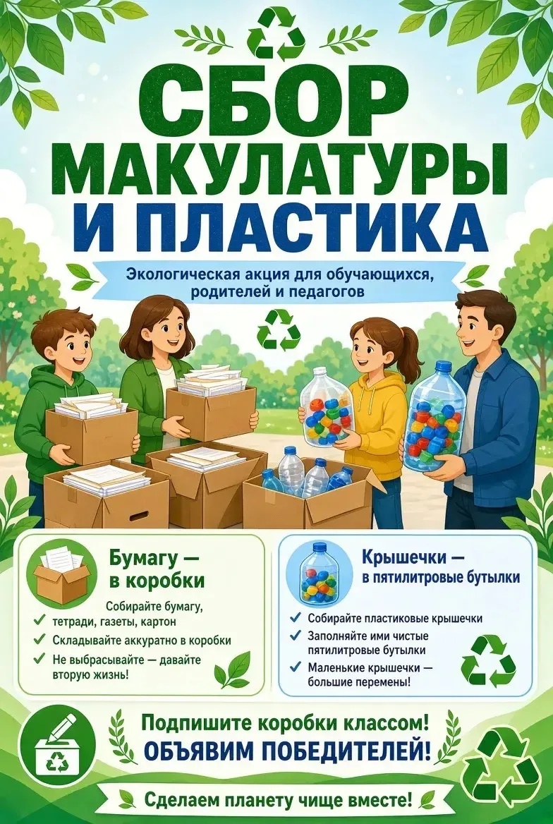 🍀Объявляем сбор макулатуры и пластика❗️