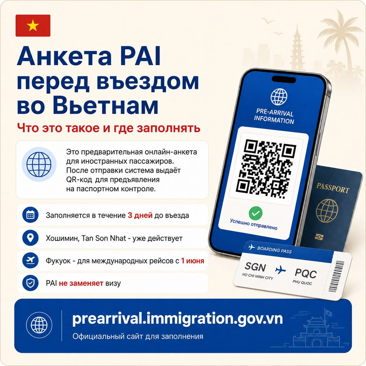 🇻🇳 Во Вьетнаме запустили электронную анкету перед въездом. Система уже работает в Хошимине и на Фу