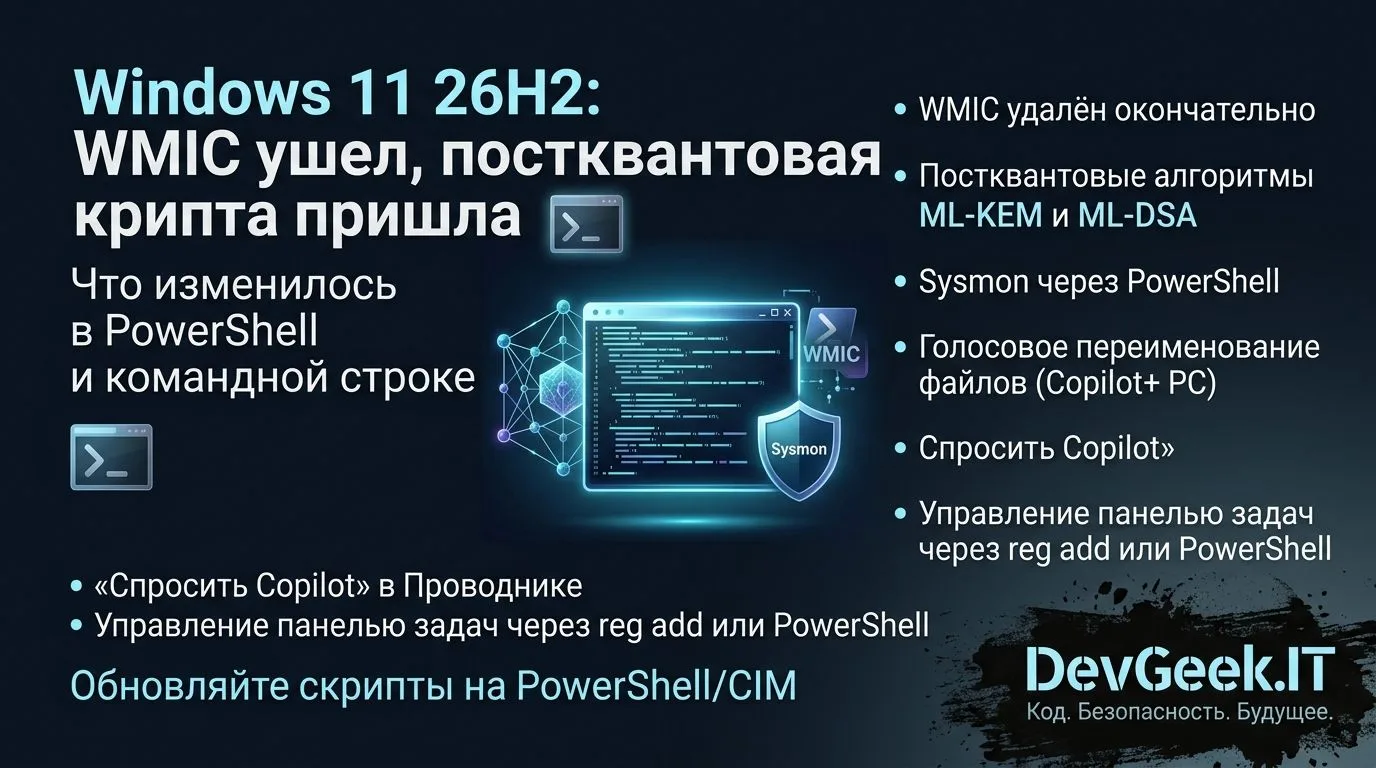 **Windows 11 26H2: WMIC ушел, постквантовая крипта пришла**