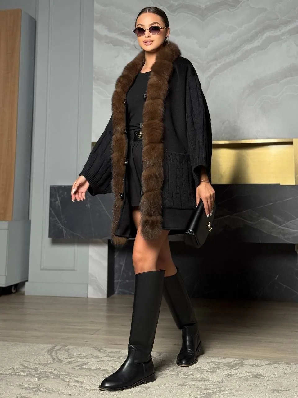 MaxMara кардиган из кашемира и шерсти со съёмным мехом песца