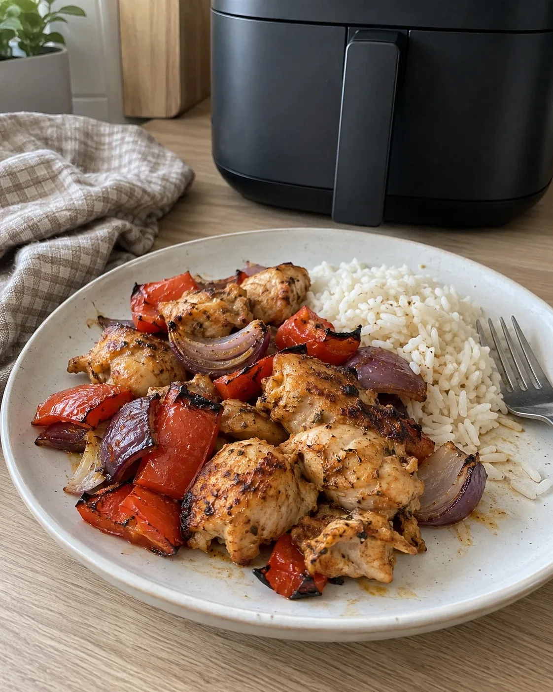 🍗 Обед — куриные кусочки с перцем и луком в аэрогриле