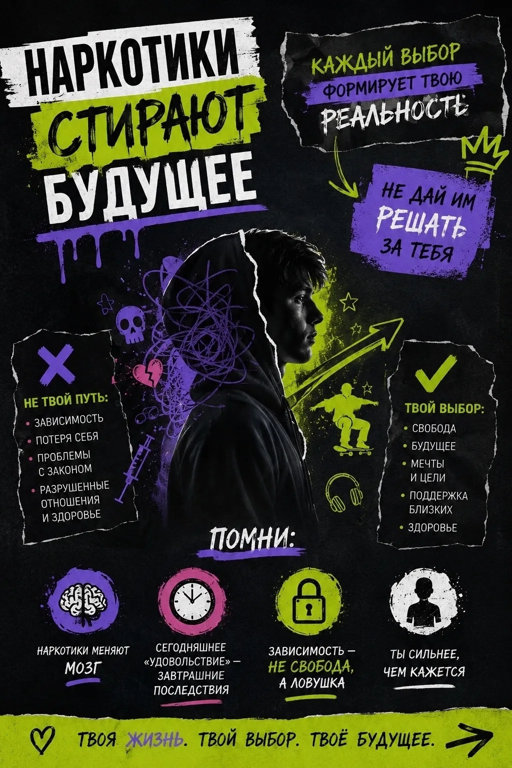 🚫 Наркотики стирают будущее. Не дай им решать за тебя.