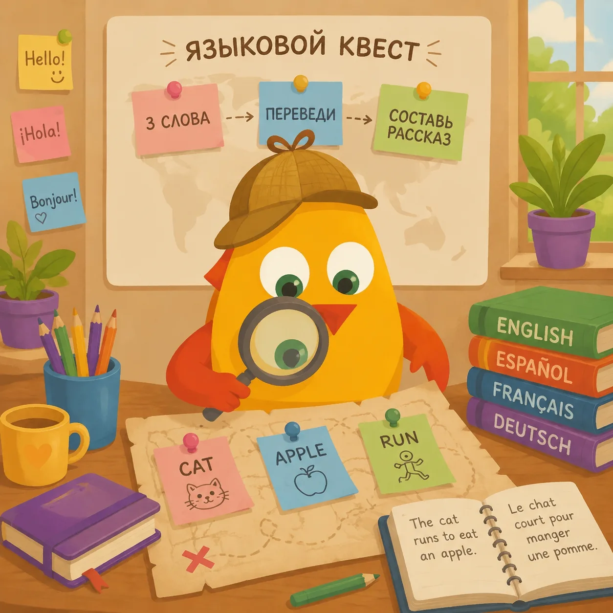 🤩 Птичка приготовила языковой квест